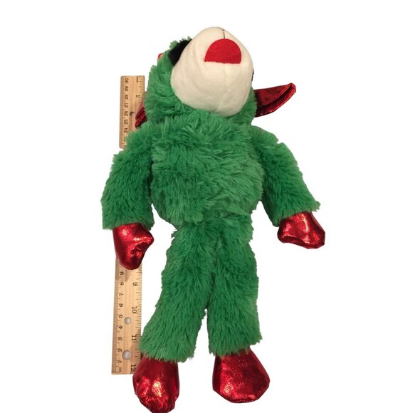 Lamb Chop 13" Large Holiday Green Floppy Limbs Red Metallic Squeak Plush Dog Toy - Picture 4 of 4